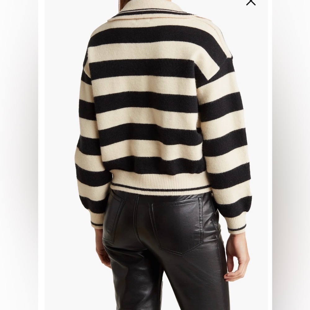 FRNCH Paris Striped Collared Sweater Black Cream Cropped Knit Size M - Picture 5 of 5